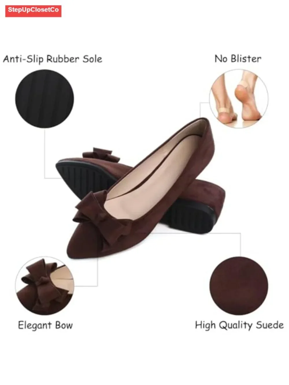 Faux Suede Pointed Toe Bow-Knot Ballet Flats